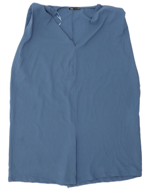 Macacão feminino sem mangas Zara UK 16 grande azul poliéster