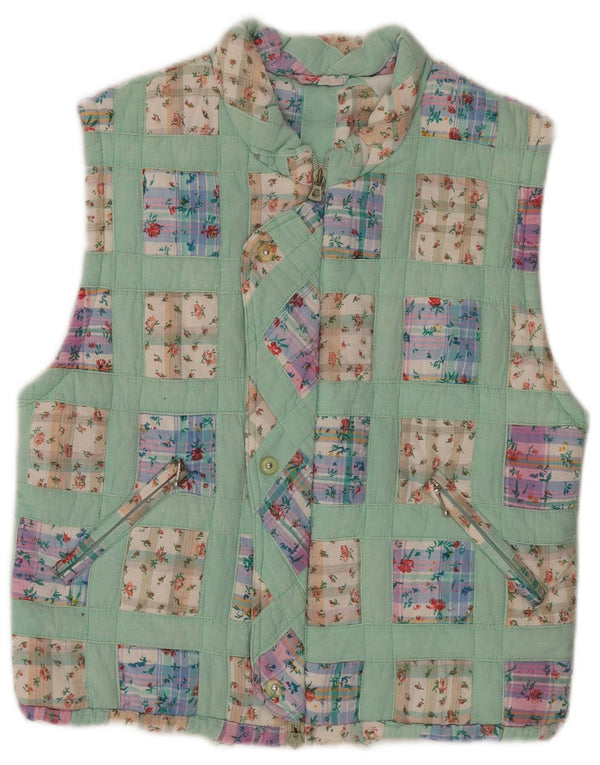 Trissi Womens Gilet IT 40 Medium Green Patchwork Cotton