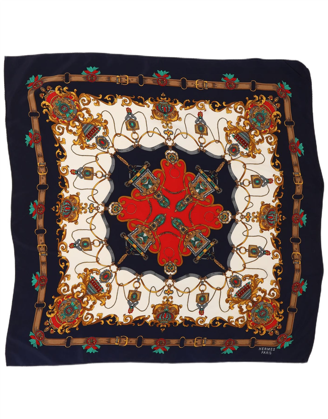 Lenço quadrado feminino com padrão abstrato HERMES, tamanho único, multicolorido