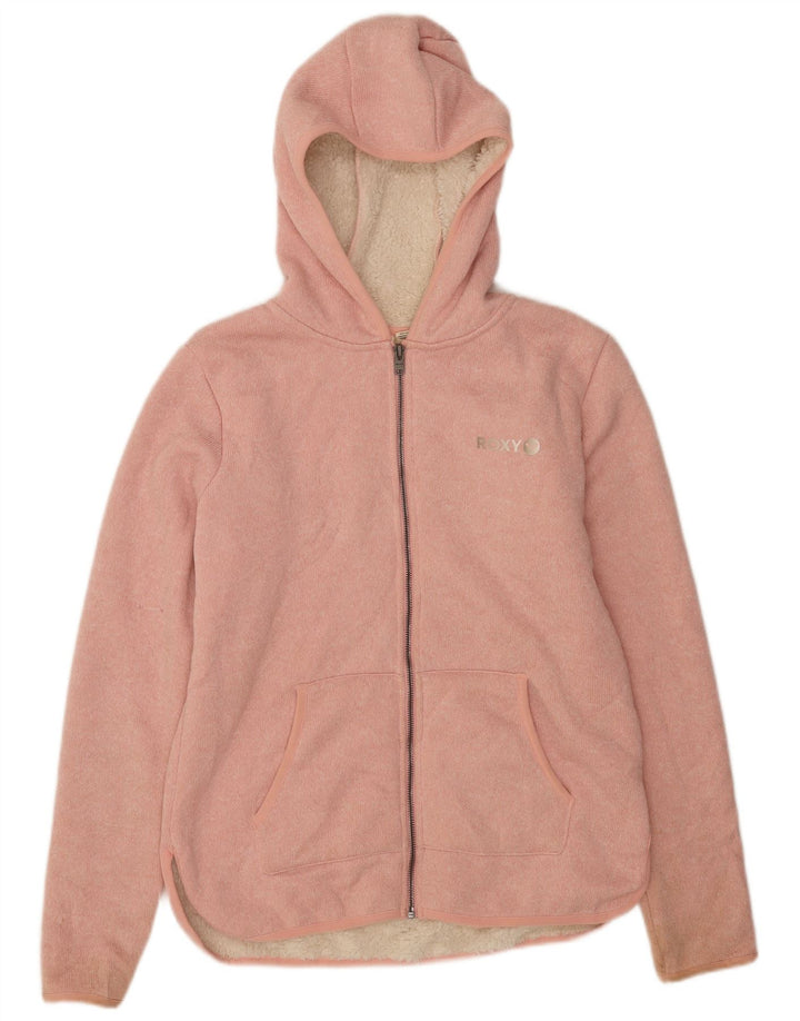 Suéter feminino Roxy Sherpa Zip com capuz Reino Unido 16 grande poliéster rosa
