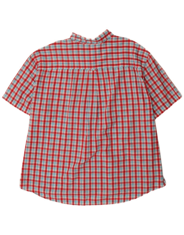 Camisa masculina grande de manga curta e ajuste regular 4XL algodão vermelho guingão
