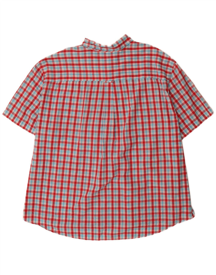 Camisa masculina grande de manga curta e ajuste regular 4XL algodão vermelho guingão