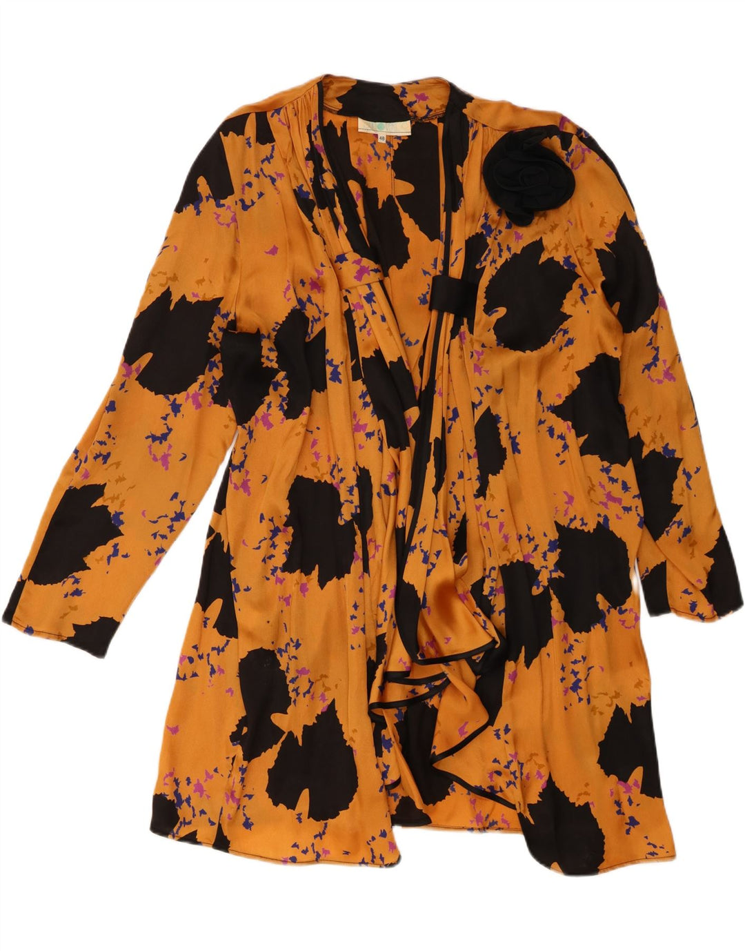 Parte superior abstrata do cardigan do teste padrão das mulheres do vintage poliéster amarelo 48 XL