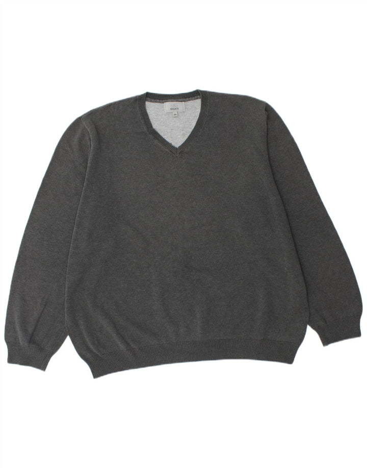 Suéter masculino Marks & Spencer com ajuste regular e decote em V 2XL algodão cinza