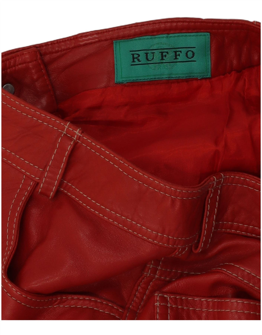 RUFF0 Calça feminina de couro slim fit W26 L29 vermelha