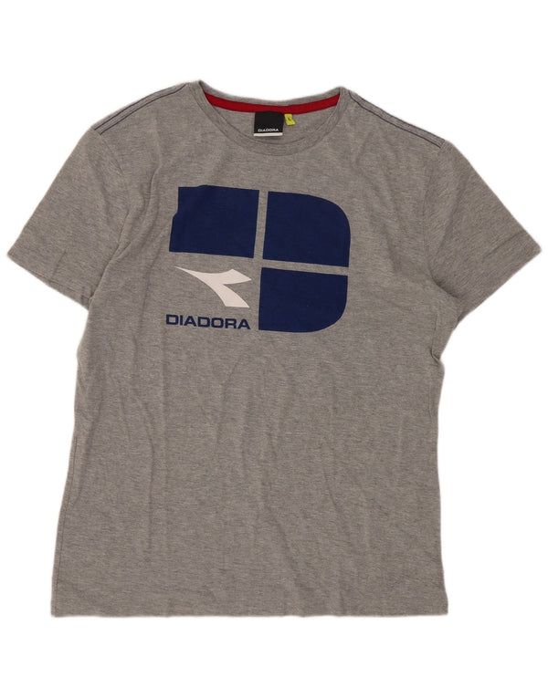 Camiseta gráfica masculina Diadora Top grande algodão cinza