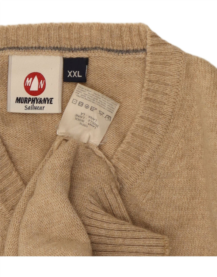Suéter masculino Murphy & Nye com decote em V 2XL lã bege