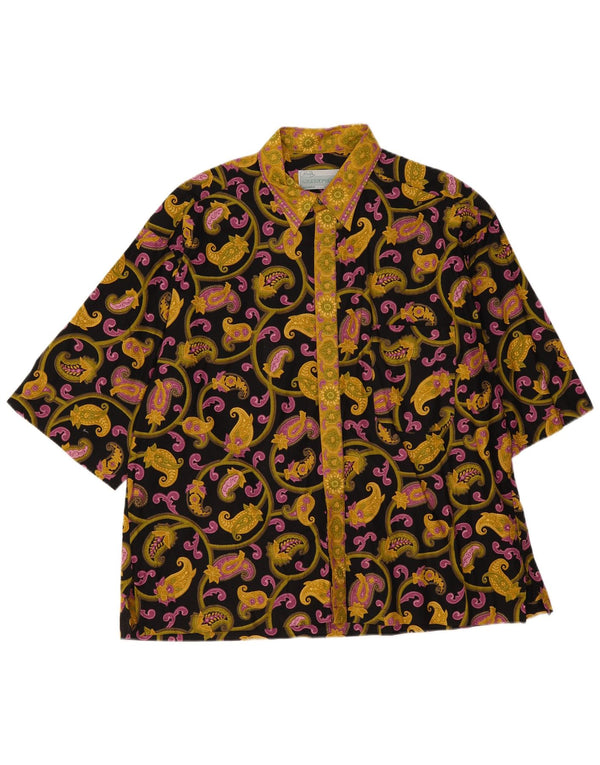Camisa masculina vintage de manga curta XL preta Paisley