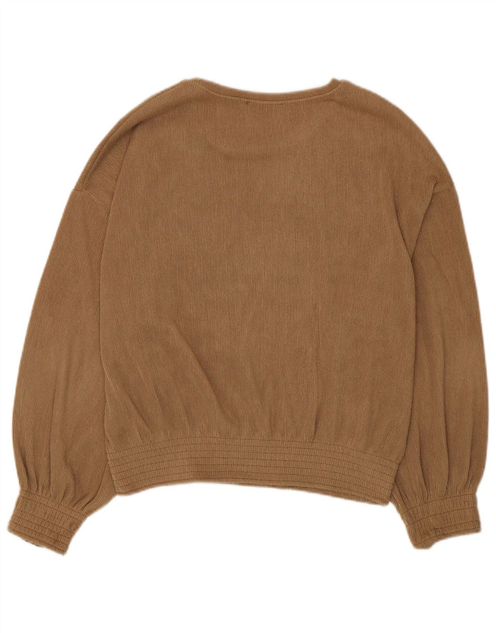 Blusa feminina de manga comprida Zara UK 14 poliéster bege médio