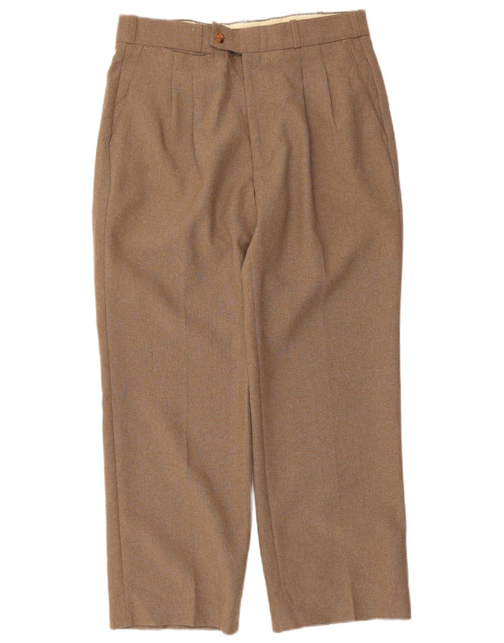 Farah Calça feminina reta com pregas W32 L26 poliéster bege