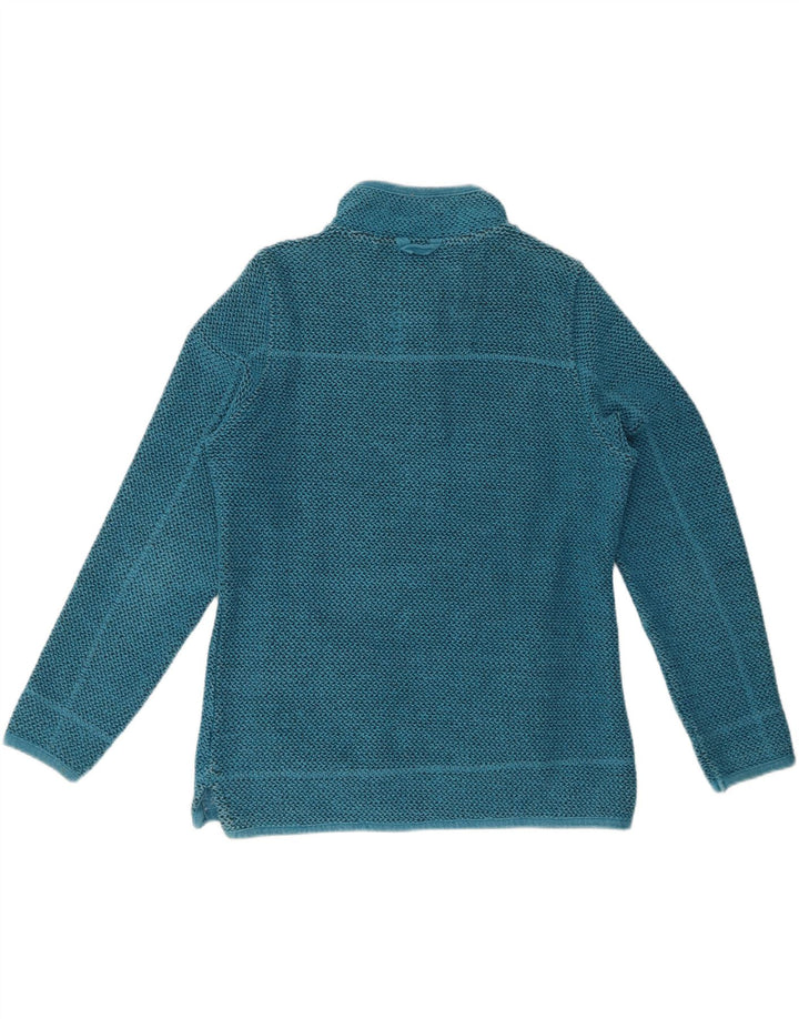 WEIRD FISH Suéter feminino com zíper e gola em algodão azul médio UK 12