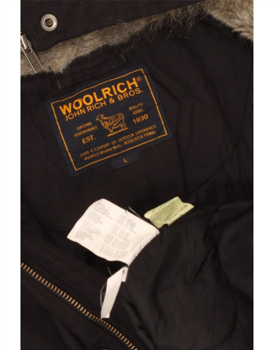 Jaqueta bomber masculina Woolrich com capuz Reino Unido 40 grande nylon preto