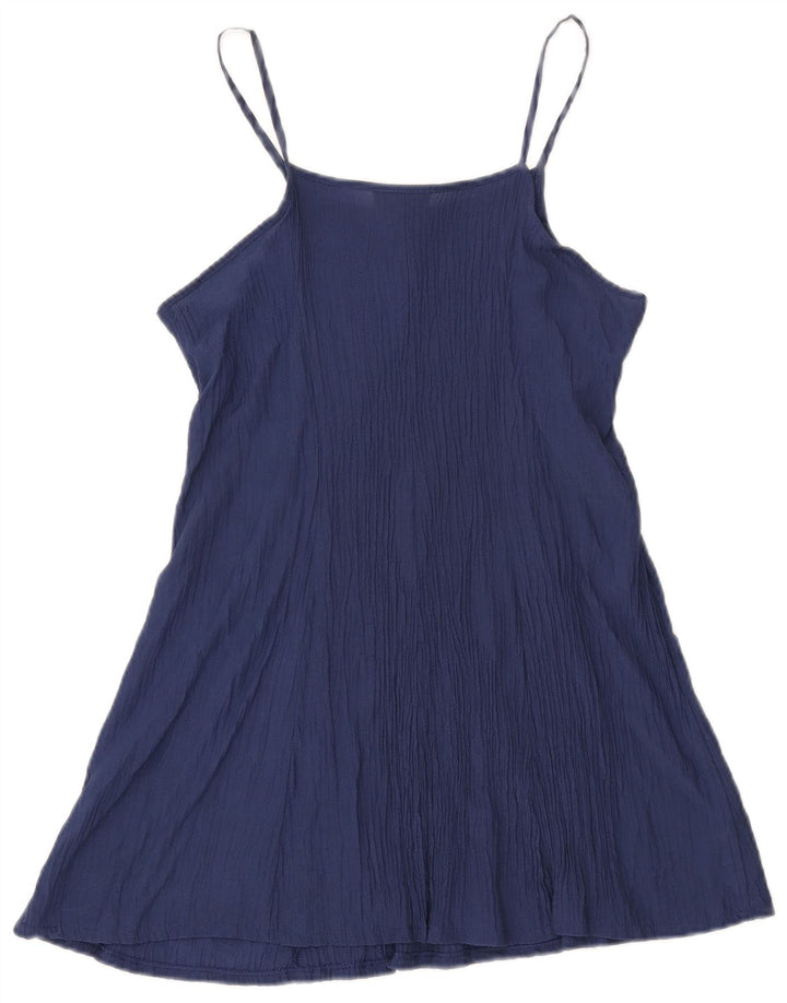 Vestido deslizante feminino VINTAGE Reino Unido 14 grande viscose azul marinho