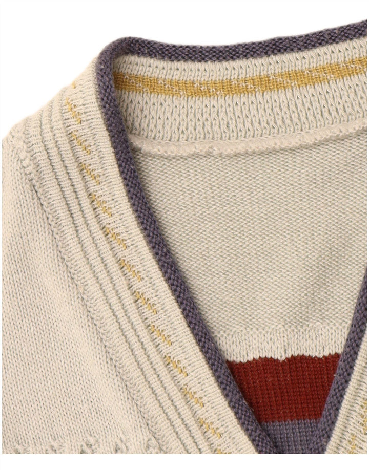 Suéter masculino vintage com decote em V XL branco geométrico