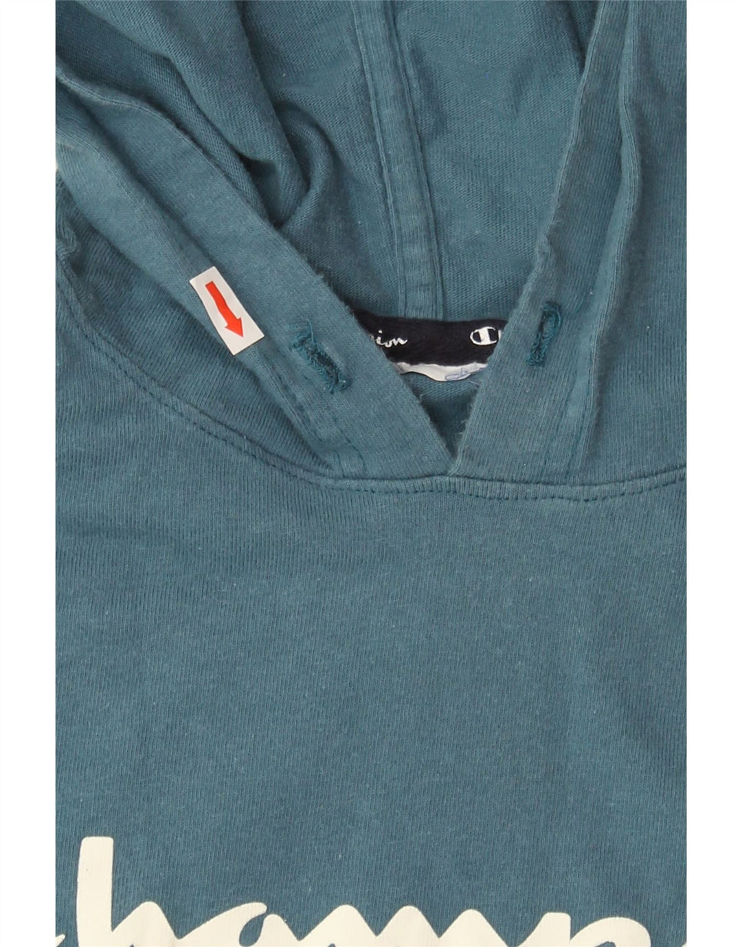 CHAMPION Womens Graphic Hoodie Jumper UK 14 Large Blue Vintage Champion and Second-Hand Champion from Messina Hembry 