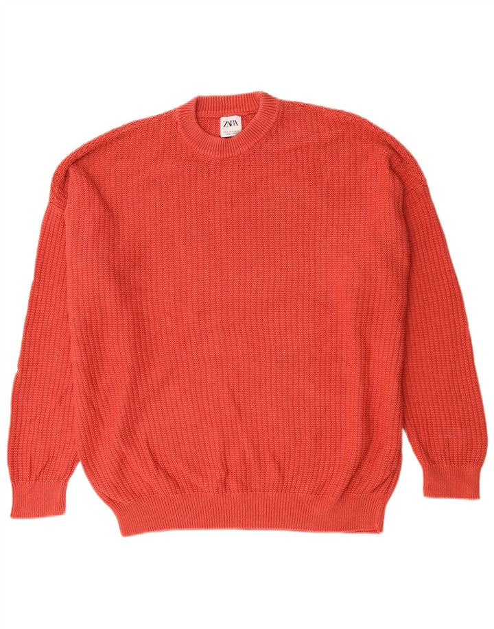 Zara Suéter masculino com gola redonda e algodão vermelho médio