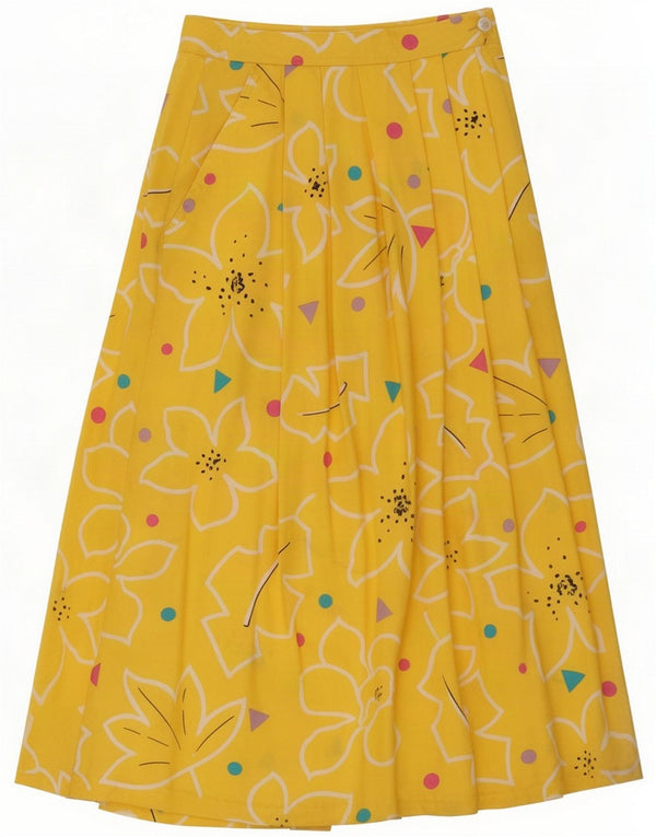 Saia plissada feminina Chaus UK 6 XS W24 Rayon floral amarelo