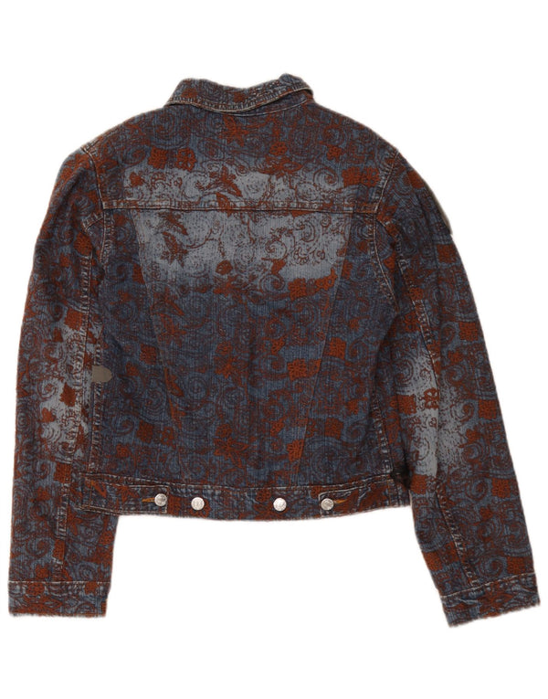 Jaqueta jeans feminina Seven 7 Crop Graphic UK 14 grande algodão floral azul