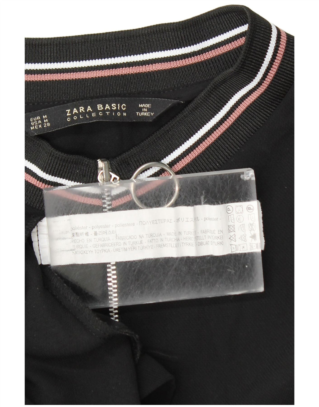 Vestido feminino Zara com zíper e gola redonda Reino Unido 14 médio preto poliéster