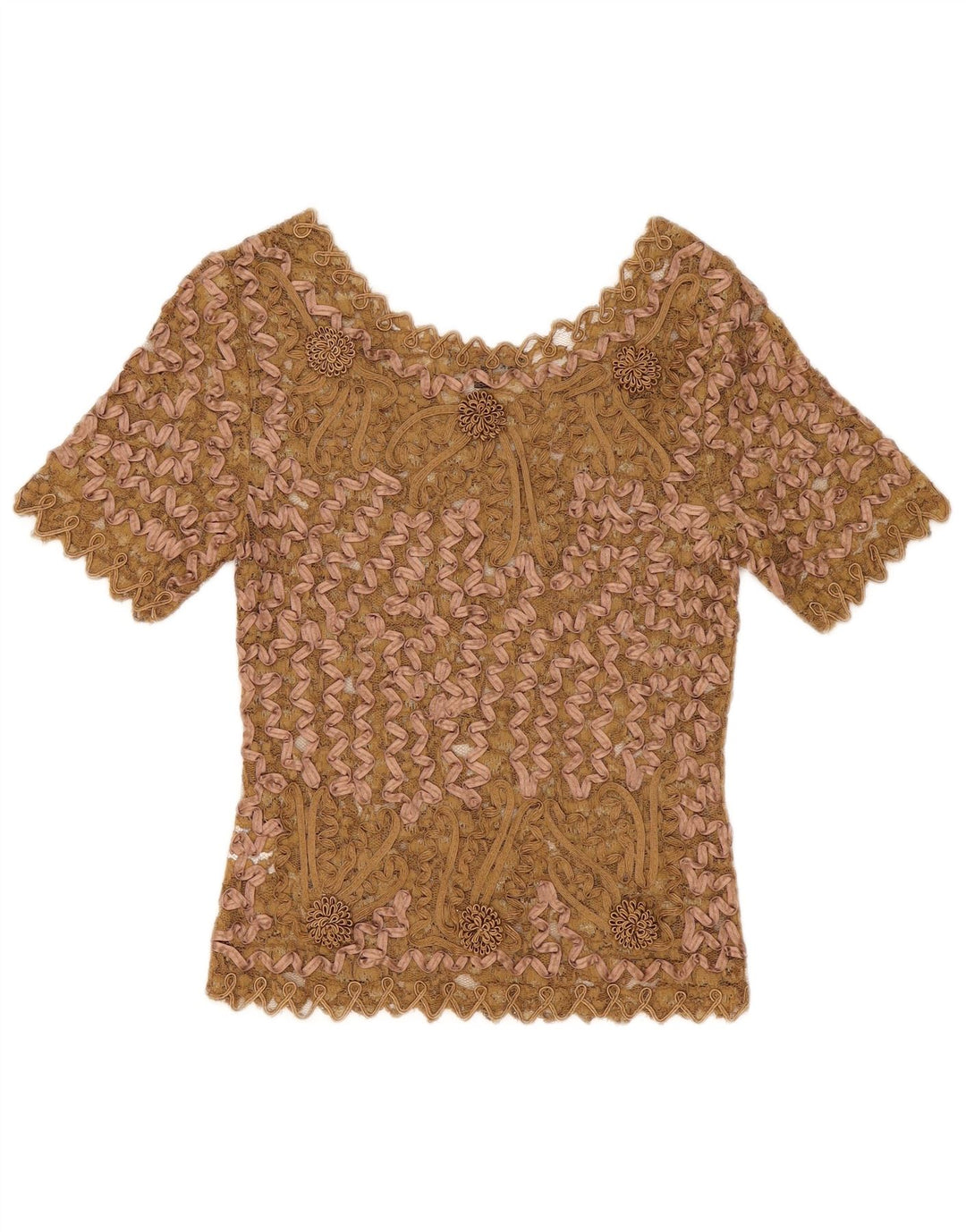 Blusa feminina de renda Sky Design US 1 XS bege floral poliéster