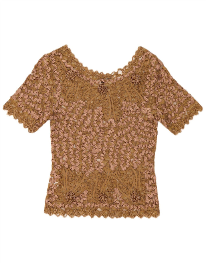 Blusa feminina de renda Sky Design US 1 XS bege floral poliéster