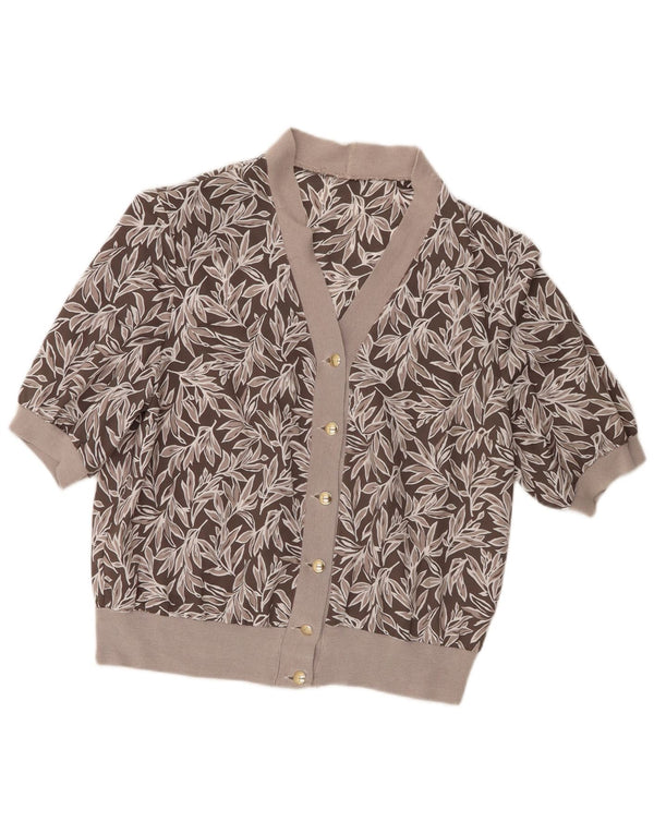 Blusa feminina vintage de manga curta UK 18 XL cinza floral poliéster