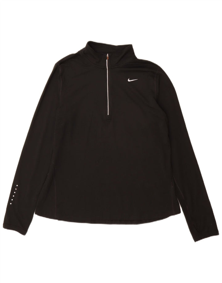 Pulôver feminino Nike Dri Fit com gola e zíper, top de treino UK 16 grande preto