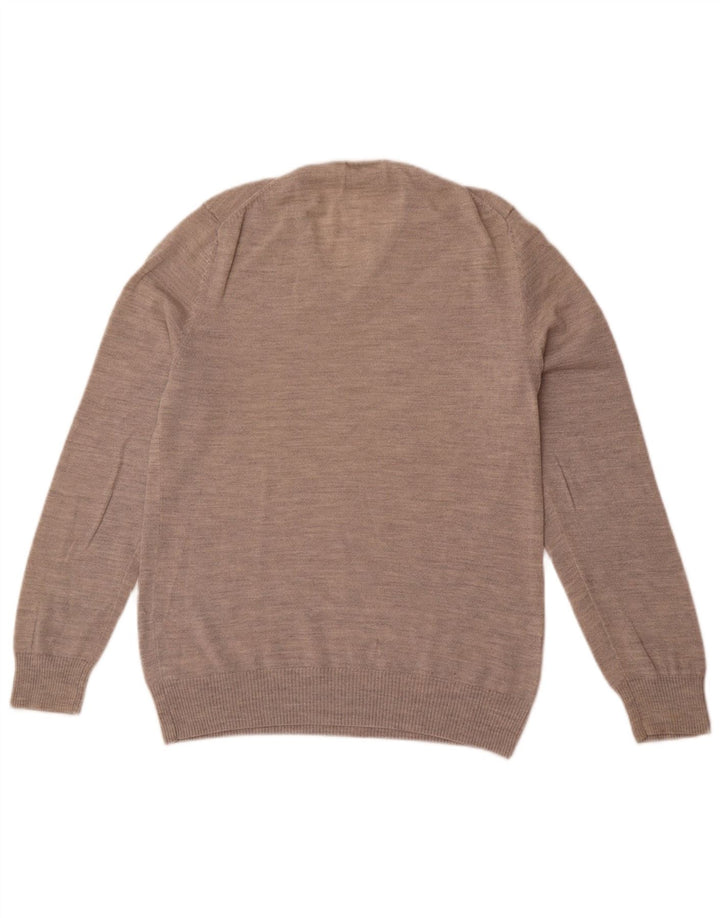 Suéter masculino Calvin Klein com decote em V, lã merino cinza médio