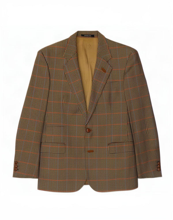 Jaqueta blazer masculina de 2 botões Dack Reino Unido 38 lã houndstooth marrom médio