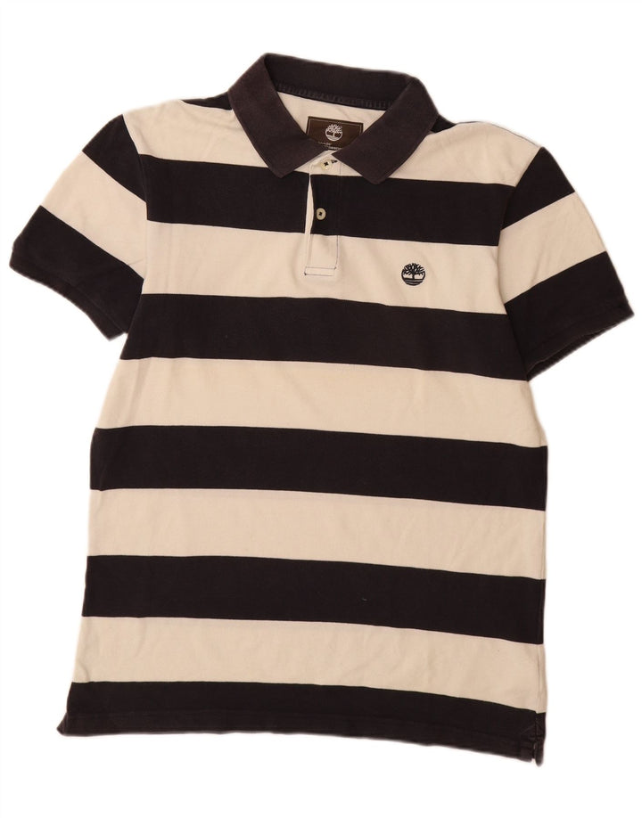 Camisa polo masculina Timberland Earthkeepers Regular Fit média branca listrada