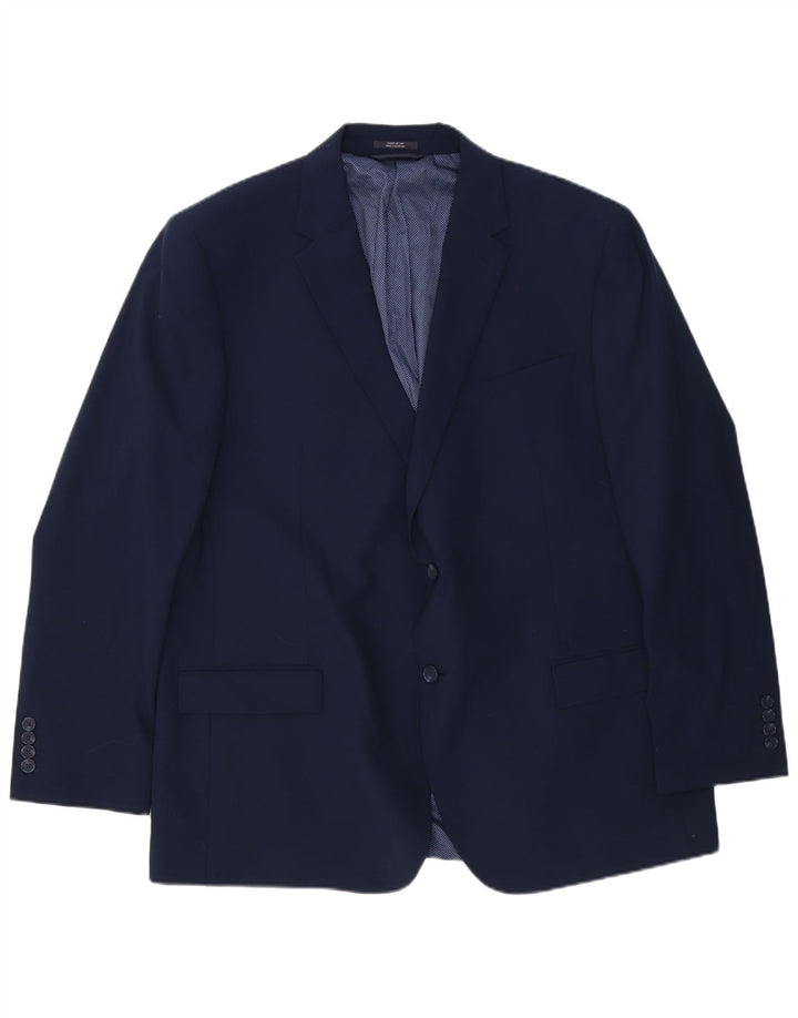 Jaqueta blazer masculina longa de 2 botões Marks & Spencer Reino Unido 48 4XL lã azul marinho