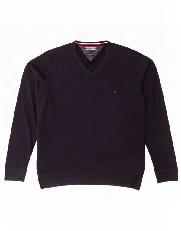 Suéter masculino Tommy Hilfiger com decote em V XL azul marinho algodão