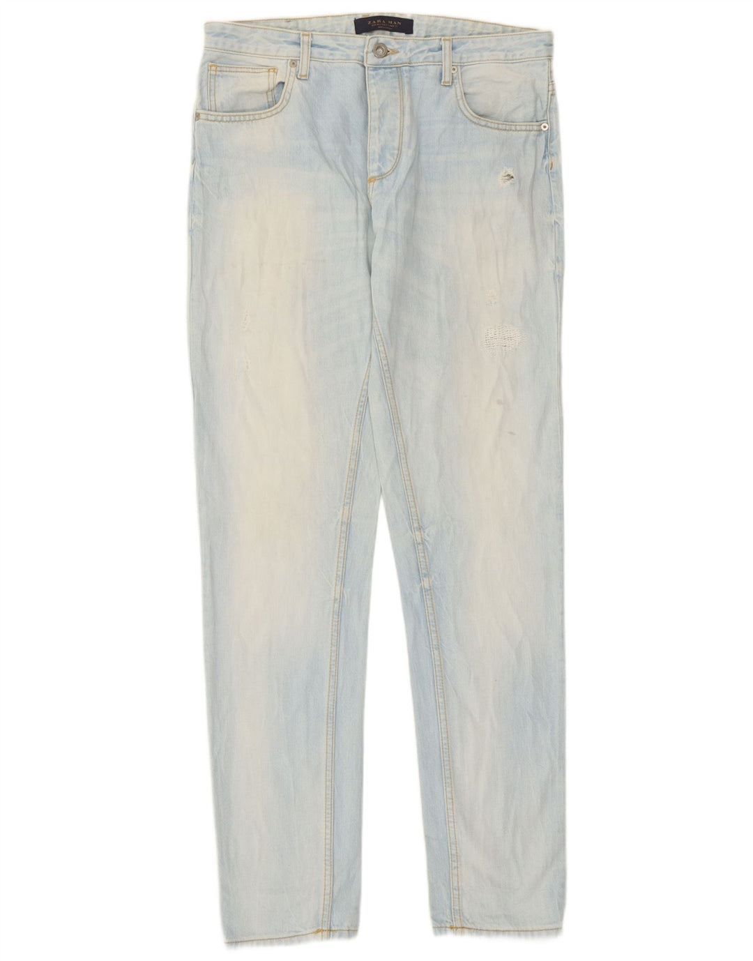 Zara Mens Straight Jeans EU 40 Médio W31 L33 Azul Algodão