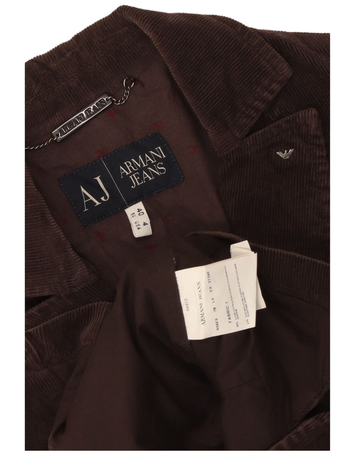 Armani Jeans Jaqueta blazer feminina de veludo com 3 botões UE 40 marrom médio