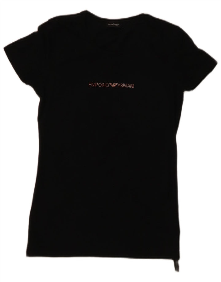 Camiseta feminina EMPORIO ARMANI com estampa gráfica Reino Unido 8 pequeno algodão preto