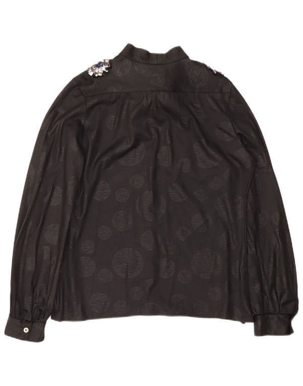 Blusa feminina vintage com gravata frontal IT 46 bolinhas pretas grandes