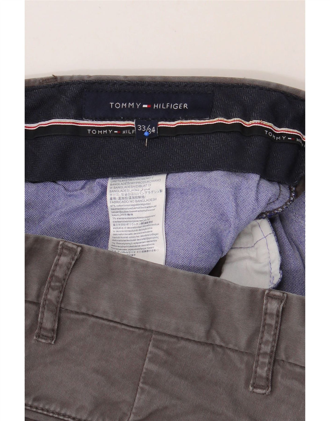 TOMMY HILFIGER Mens Slim Chino Trousers W33 L34 Grey Cotton Vintage Tommy Hilfiger and Second-Hand Tommy Hilfiger from Messina Hembry 