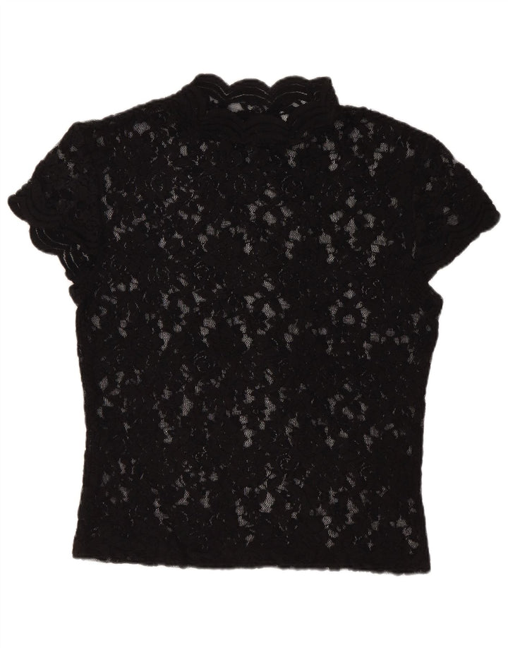 Blusa feminina Zara de renda cortada top UK 12 médio preto floral