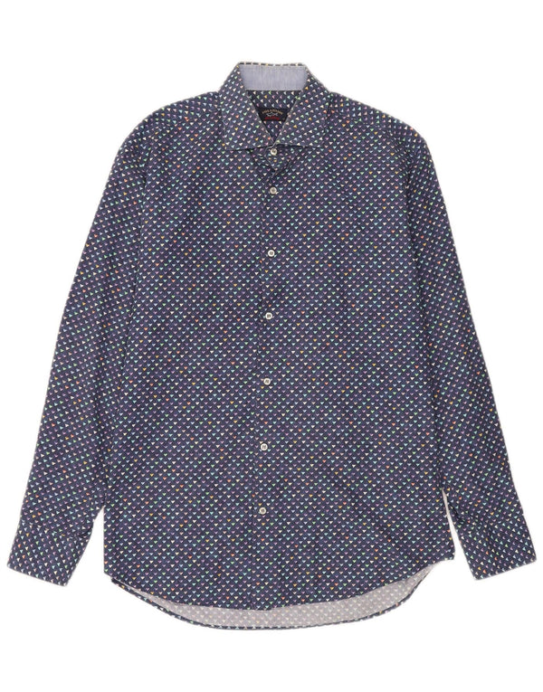 Camisa masculina de iate PAUL & SHARK tamanho 42 grande algodão manchado azul