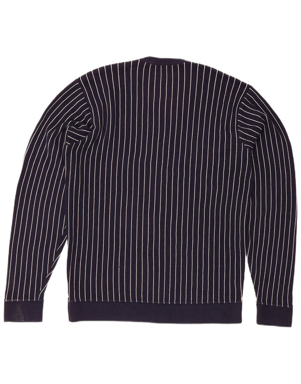 Suéter masculino Lacoste com decote em V tamanho 4 médio azul marinho listrado