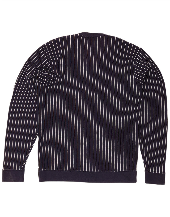 Suéter masculino Lacoste com decote em V tamanho 4 médio azul marinho listrado