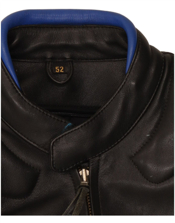 Jaqueta masculina VINTAGE de couro Racer IT 52 XL preta em couro colorblock
