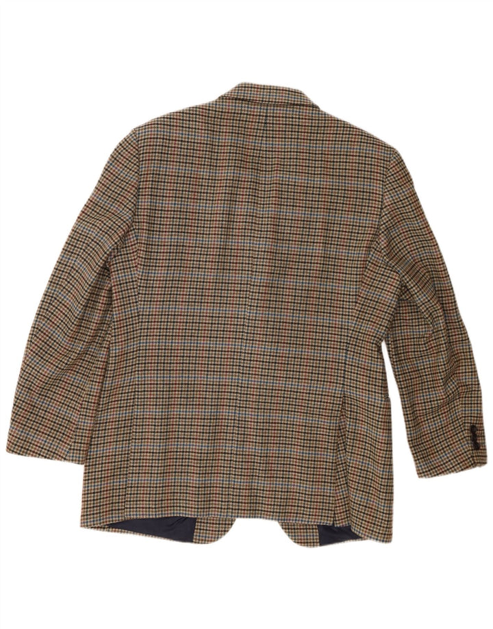 Jaqueta blazer masculina DAKS com 2 botões Reino Unido 40 grande lã virgem marrom houndstooth