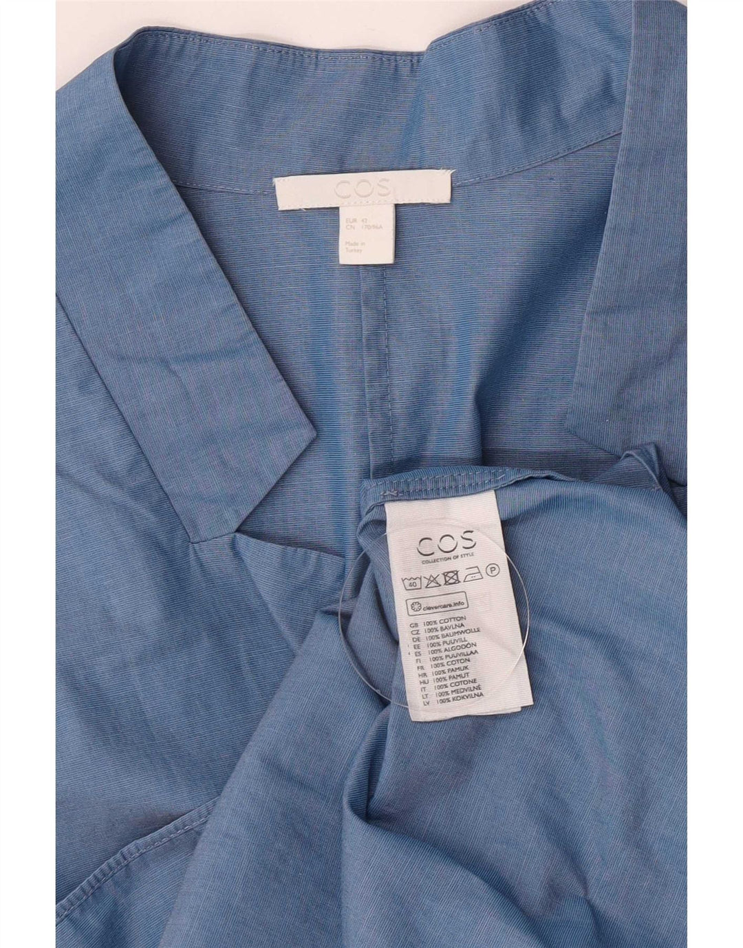 Blusa feminina de manga comprida Cos EU 42 grande algodão azul