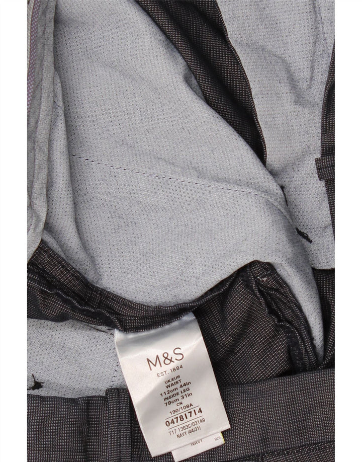 Calça masculina de terno reto Marks & Spencer W44 L31 algodão azul marinho