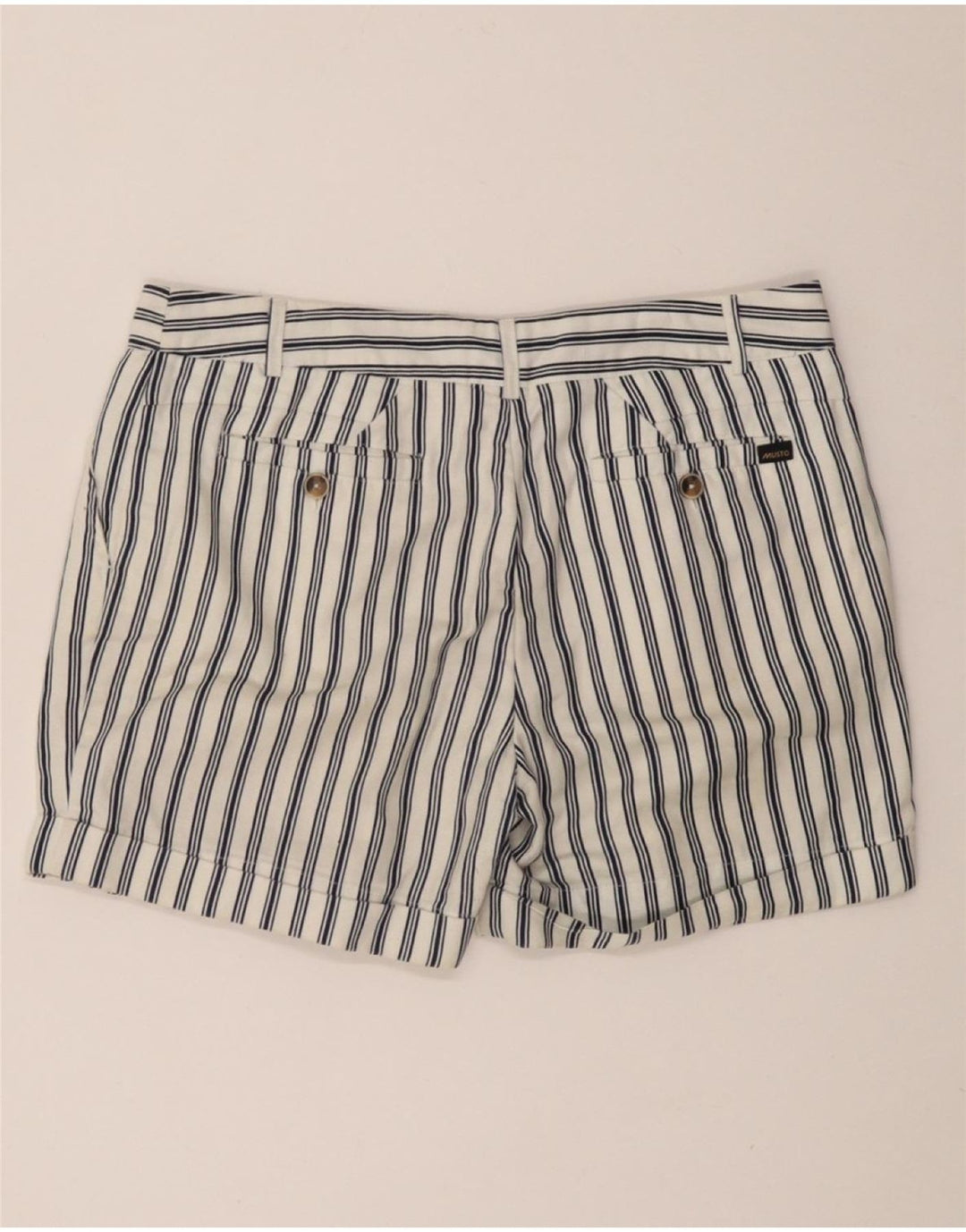 Shorts Chino Feminino Pegged da Musto Reino Unido 10 Pequeno W27 Algodão Listrado Branco