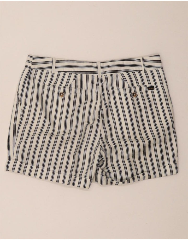 Shorts Chino Feminino Pegged da Musto Reino Unido 10 Pequeno W27 Algodão Listrado Branco
