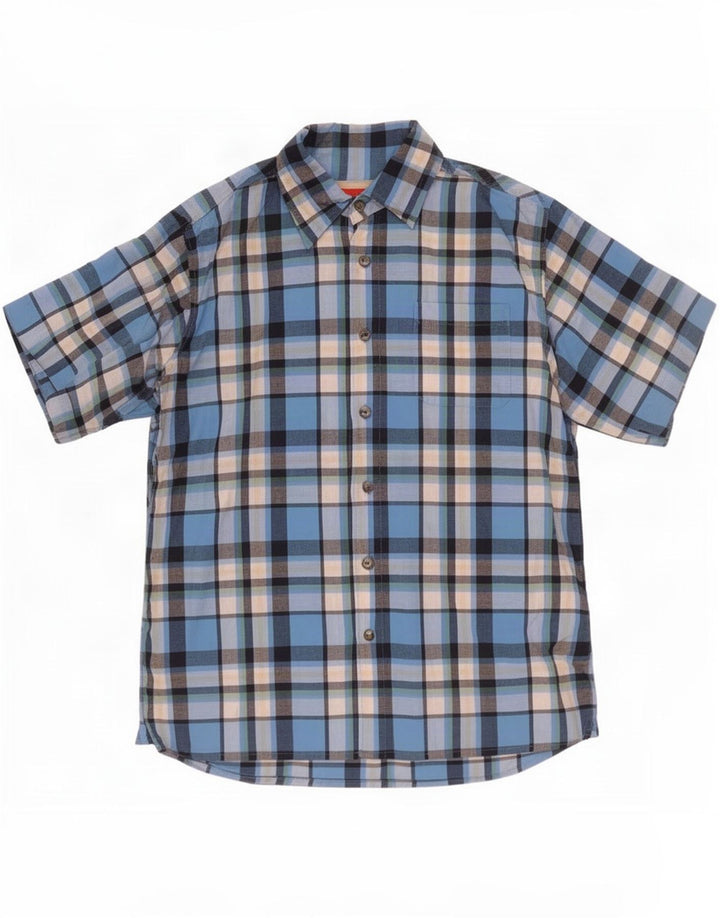 Wrangler Camisa masculina de manga curta azul médio xadrez algodão