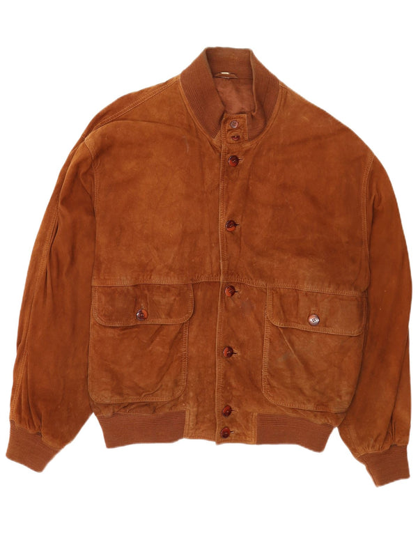 Jaqueta bomber de camurça masculina vintage UE 50 grande couro marrom