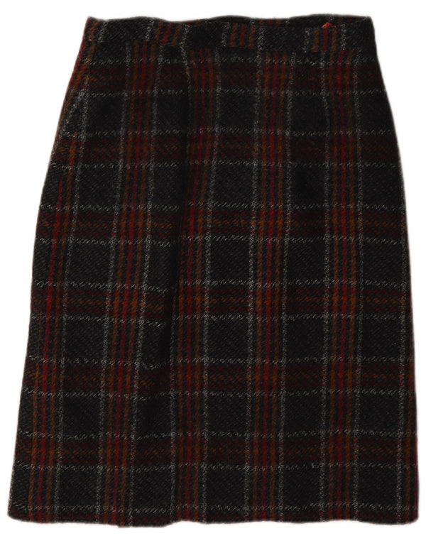 Saia feminina vintage de malha W26 pequena xadrez preta